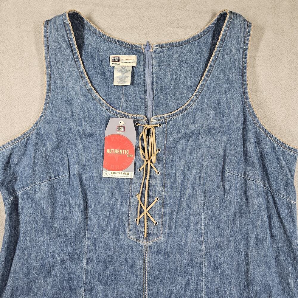 Vintage FADED GLORY Denim Dress Size 18W Lace Up 90s Y2K Western Country - Picture 2 of 8